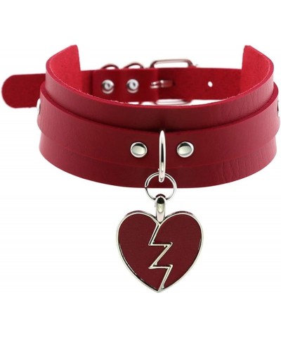 Womens Punk Leather Choker Broken Heart Pendant Choker Collar Gothic Choker Necklace Red $9.67 Necklaces