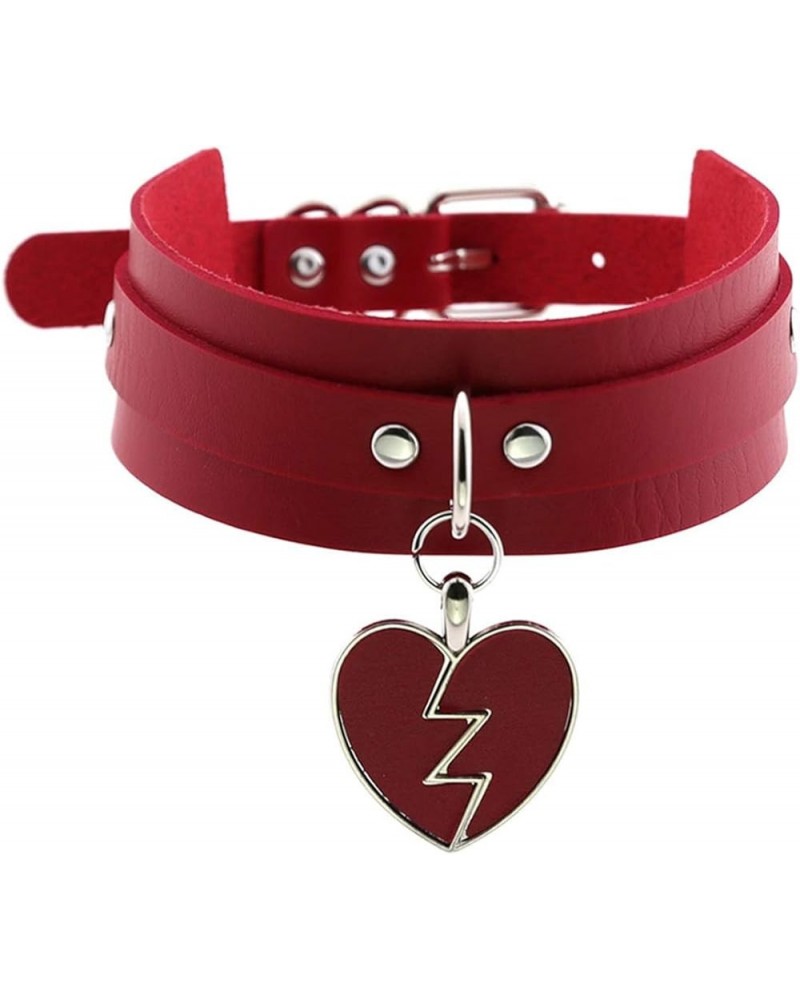 Womens Punk Leather Choker Broken Heart Pendant Choker Collar Gothic Choker Necklace Red $9.67 Necklaces