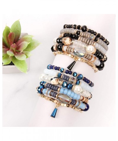 Bead Multi Layer Versatile Statement Bracelets - Stackable Beaded Strand Stretch Bangles Sparkly Crystal Mix, Tassel Charm Na...