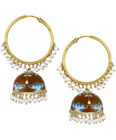 Gold Plated Green Beads Studded Jhumki Earrings Ethnic Fashion Jewelry For Women & Girls Brown $17.35 Earrings