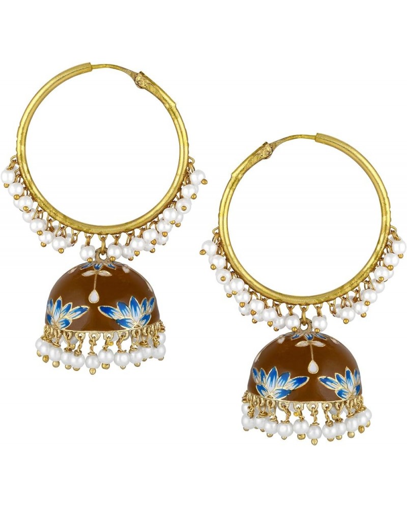 Gold Plated Green Beads Studded Jhumki Earrings Ethnic Fashion Jewelry For Women & Girls Brown $17.35 Earrings