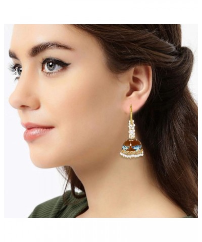 Gold Plated Green Beads Studded Jhumki Earrings Ethnic Fashion Jewelry For Women & Girls Brown $17.35 Earrings