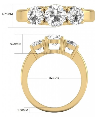 2 Carat TW Lab Grown Diamond Three Stone Engagement Ring Available in White and Yellow Gold (Color F-G, VS-SI Clarity) Yellow...