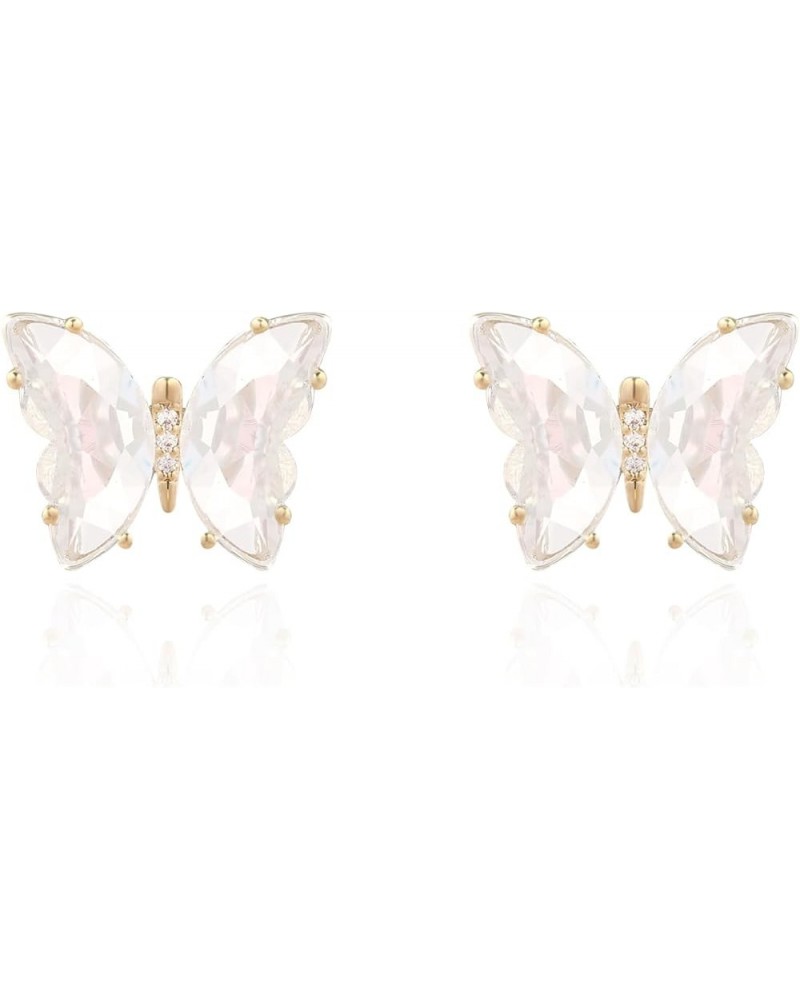 Butterfly Shape Crystal Gold Stud Earrings for Women Girls Transparent $7.94 Earrings