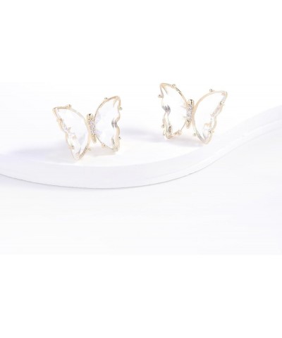 Butterfly Shape Crystal Gold Stud Earrings for Women Girls Transparent $7.94 Earrings