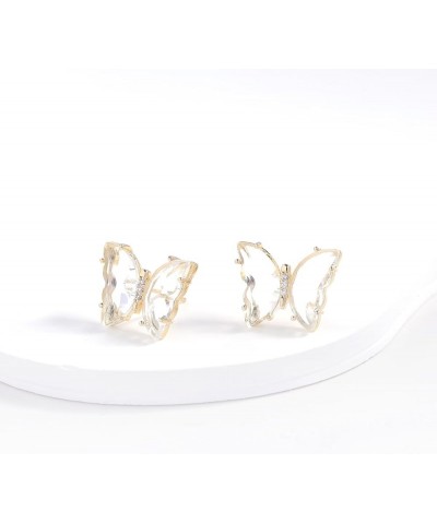 Butterfly Shape Crystal Gold Stud Earrings for Women Girls Transparent $7.94 Earrings