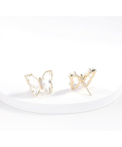 Butterfly Shape Crystal Gold Stud Earrings for Women Girls Transparent $7.94 Earrings