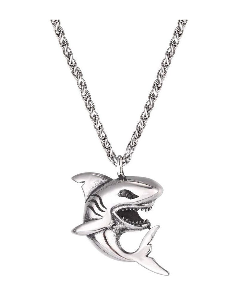 Shark/Fish/Dinosaur Pendant Animal Jewelry Men Boys Necklace with Stainless Steel/Gold/Black Personalized Punk Necklace with ...