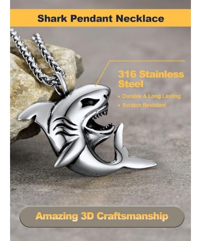 Shark/Fish/Dinosaur Pendant Animal Jewelry Men Boys Necklace with Stainless Steel/Gold/Black Personalized Punk Necklace with ...