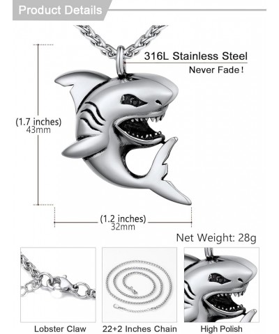 Shark/Fish/Dinosaur Pendant Animal Jewelry Men Boys Necklace with Stainless Steel/Gold/Black Personalized Punk Necklace with ...