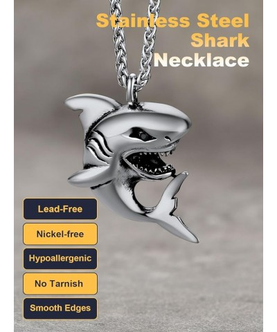 Shark/Fish/Dinosaur Pendant Animal Jewelry Men Boys Necklace with Stainless Steel/Gold/Black Personalized Punk Necklace with ...