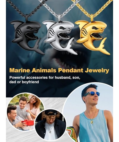 Shark/Fish/Dinosaur Pendant Animal Jewelry Men Boys Necklace with Stainless Steel/Gold/Black Personalized Punk Necklace with ...