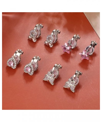 8 Pairs Cute Clip on Earrings for Women Hypoallergenic Butterfly Flower Sparkled CZ Clip Earrings Women Multicolored Non-Pier...