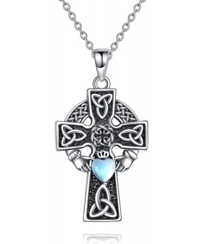 Cross Celtic knot Necklace Moonstone Sterling Silver Pendant Jewelry Gifts for Women Men $18.90 Necklaces