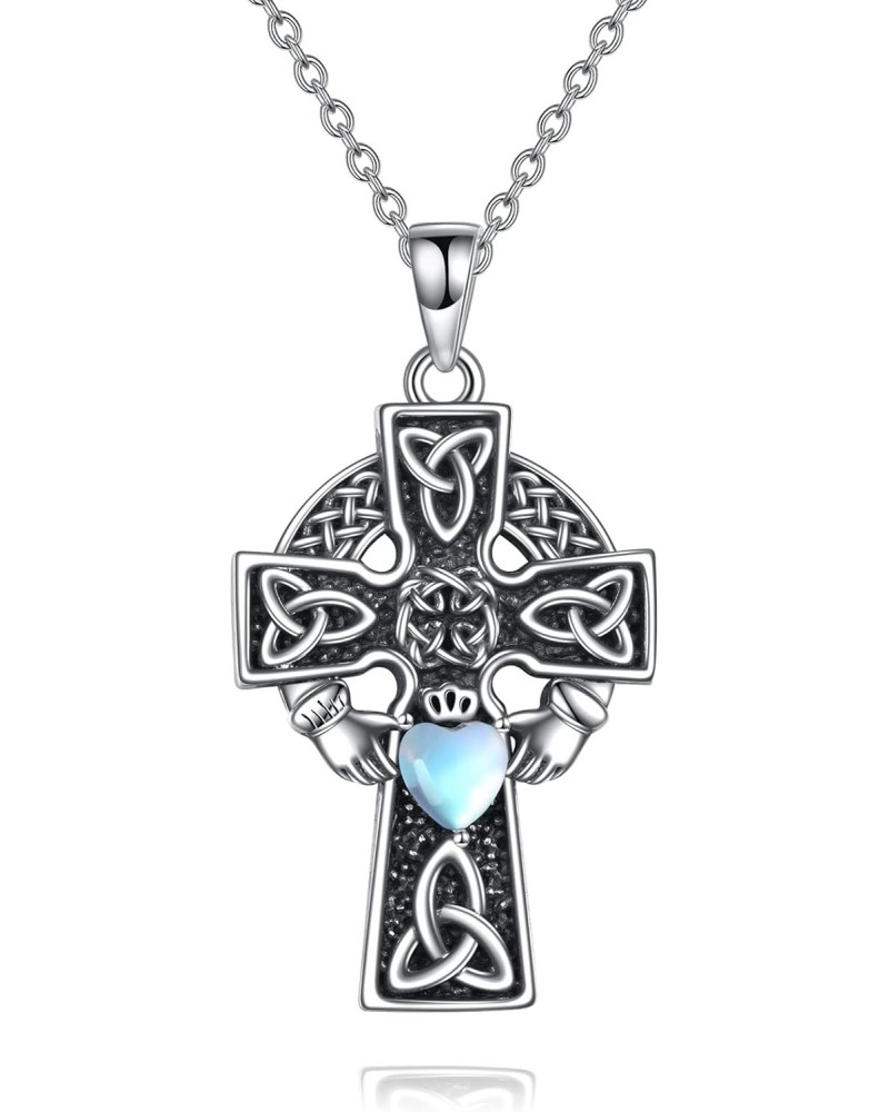 Cross Celtic knot Necklace Moonstone Sterling Silver Pendant Jewelry Gifts for Women Men $18.90 Necklaces