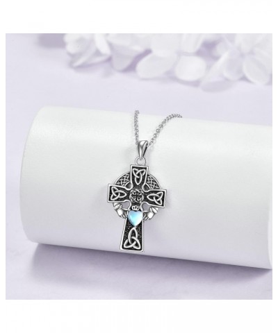 Cross Celtic knot Necklace Moonstone Sterling Silver Pendant Jewelry Gifts for Women Men $18.90 Necklaces