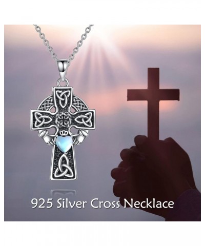 Cross Celtic knot Necklace Moonstone Sterling Silver Pendant Jewelry Gifts for Women Men $18.90 Necklaces