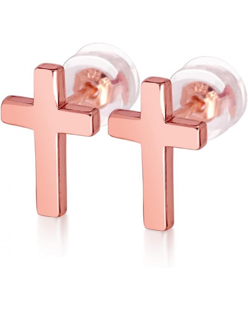 925 Sterling Silver Cross Stud Earrings Fashion Earrings Cross Earrings 18k Rose Gold Plated $8.15 Earrings