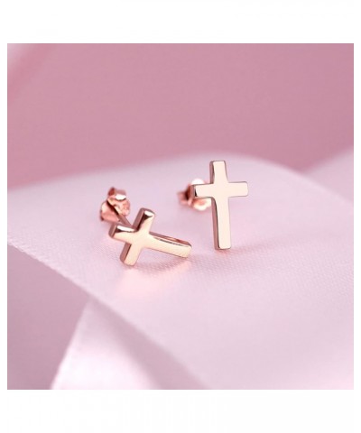 925 Sterling Silver Cross Stud Earrings Fashion Earrings Cross Earrings 18k Rose Gold Plated $8.15 Earrings