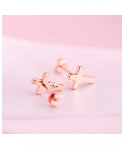 925 Sterling Silver Cross Stud Earrings Fashion Earrings Cross Earrings 18k Rose Gold Plated $8.15 Earrings