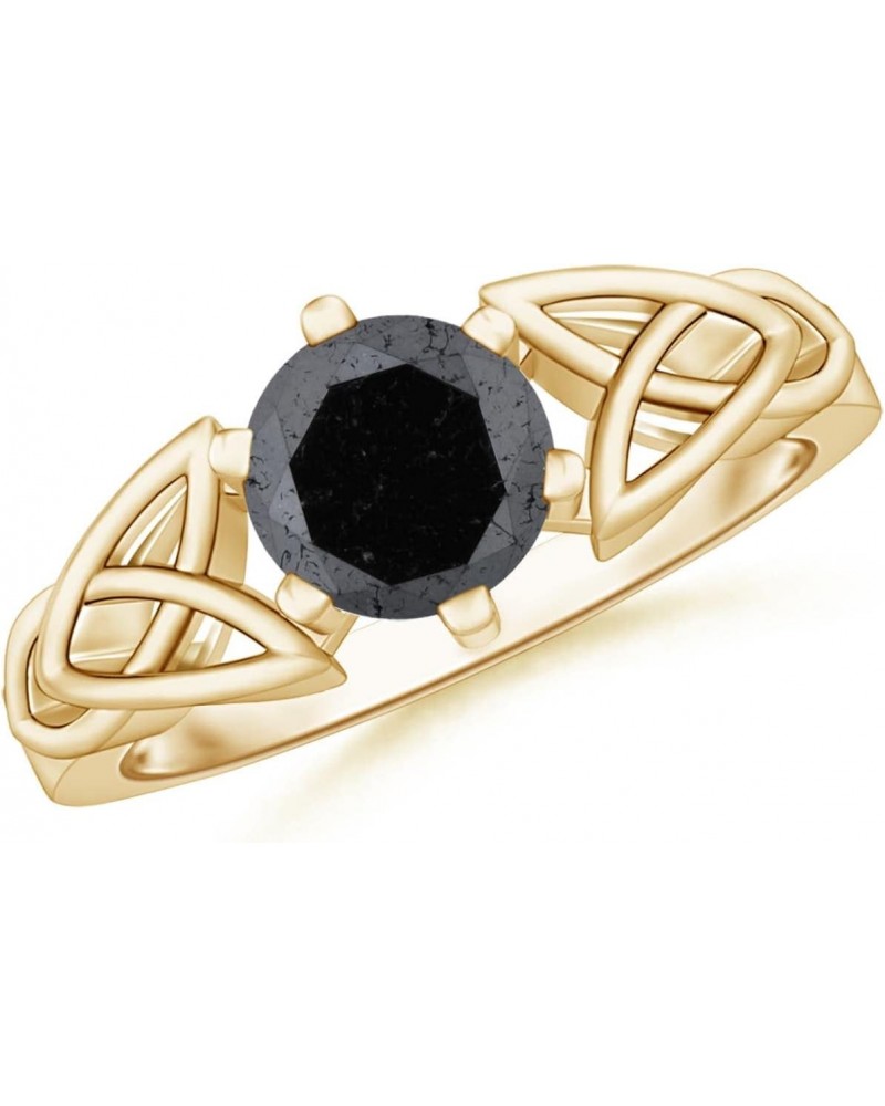 Enhanced Black Diamond Solitaire Ring for Women, Girls in 14K Yellow Gold Size-7 (Grade-A | Size-6.4mm) | April Birthstone Je...