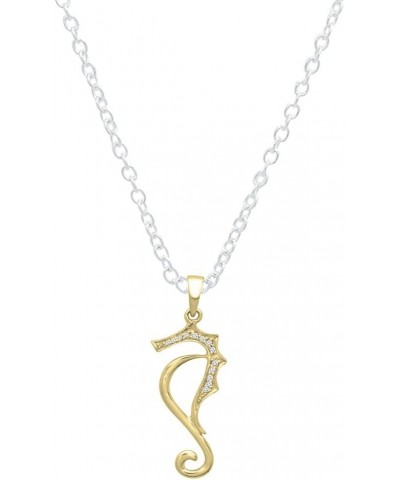 0.05 Carat (ctw) 10K Gold Round White Diamond Ladies Seahorse Pendant (Silver Chain Included) Yellow Gold $55.45 Necklaces