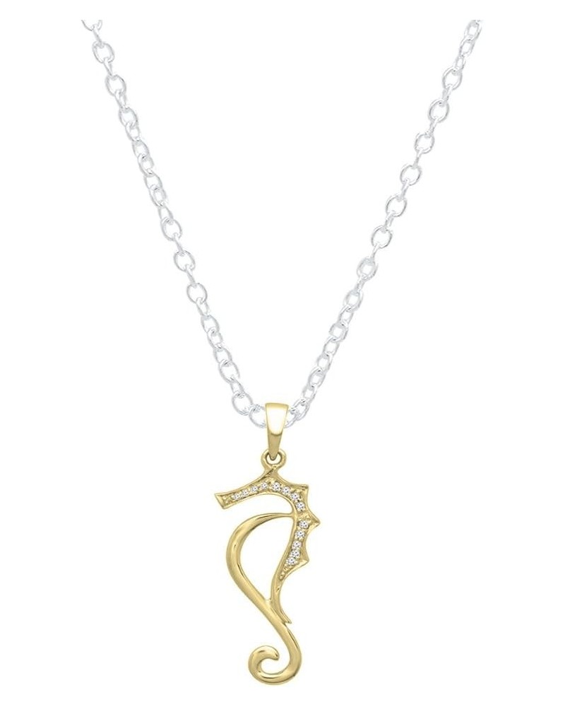 0.05 Carat (ctw) 10K Gold Round White Diamond Ladies Seahorse Pendant (Silver Chain Included) Yellow Gold $55.45 Necklaces