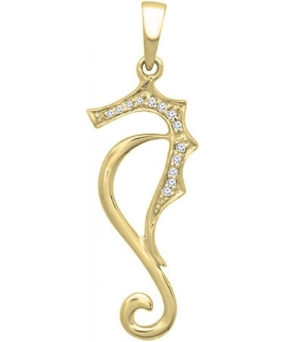 0.05 Carat (ctw) 10K Gold Round White Diamond Ladies Seahorse Pendant (Silver Chain Included) Yellow Gold $55.45 Necklaces