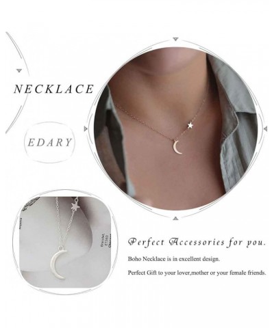 Boho Layered Necklace Moon Necklaces Map Pendant Jewelry for Women and Girls. Style 5-Silver $7.27 Necklaces