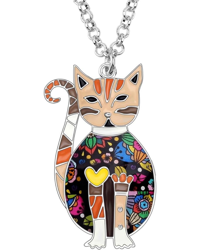 Enamel Alloy Cat Necklace Kitten Pendant Novelty Pets Jewelry Gifts for Women Girls Charms Beige $9.59 Necklaces