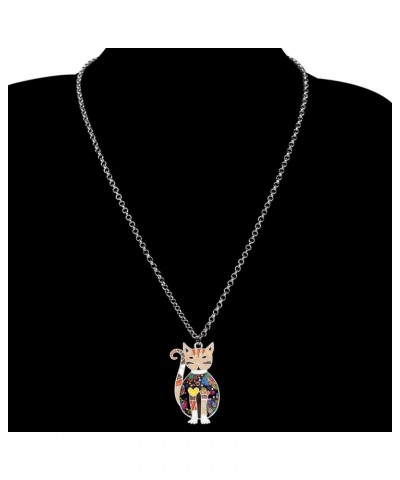 Enamel Alloy Cat Necklace Kitten Pendant Novelty Pets Jewelry Gifts for Women Girls Charms Beige $9.59 Necklaces