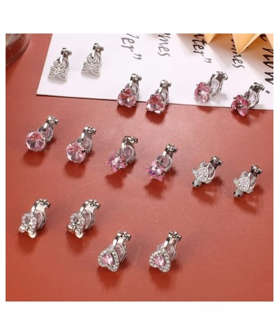 8 Pairs Cute Clip on Earrings for Women Hypoallergenic Butterfly Flower Sparkled CZ Clip Earrings Women Multicolored Non-Pier...