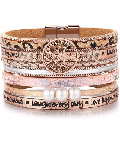 Inspirational Tree of Life Leather Bracelets for Women,Birthday Christmas Jewelry Gifts for Teens Girls Beige-A-Rose Gold $8....