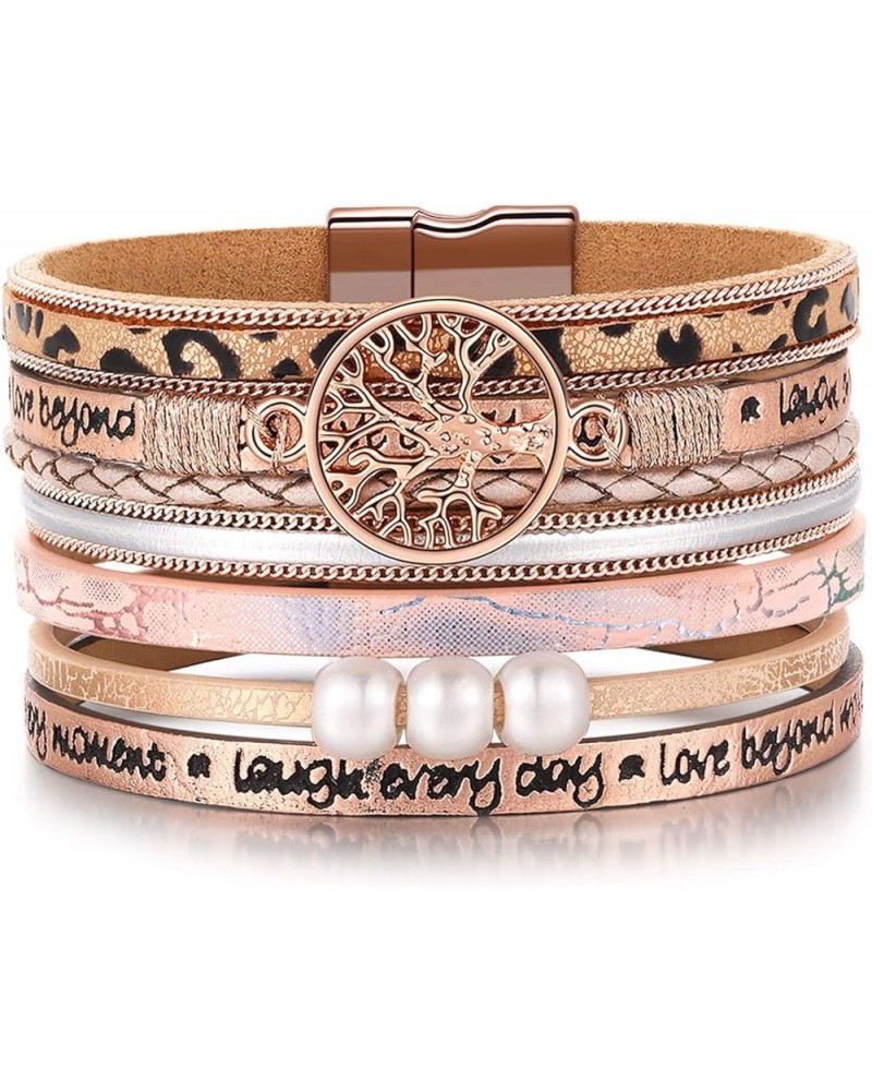 Inspirational Tree of Life Leather Bracelets for Women,Birthday Christmas Jewelry Gifts for Teens Girls Beige-A-Rose Gold $8....