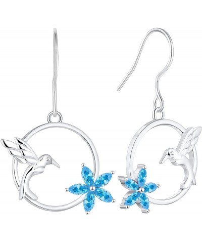 925 Sterling Silver Hummingbird Hook Earrings with Birthstone Flowers Jewelry Gift for Women 03-aquamarine-Mar $38.07 Earrings