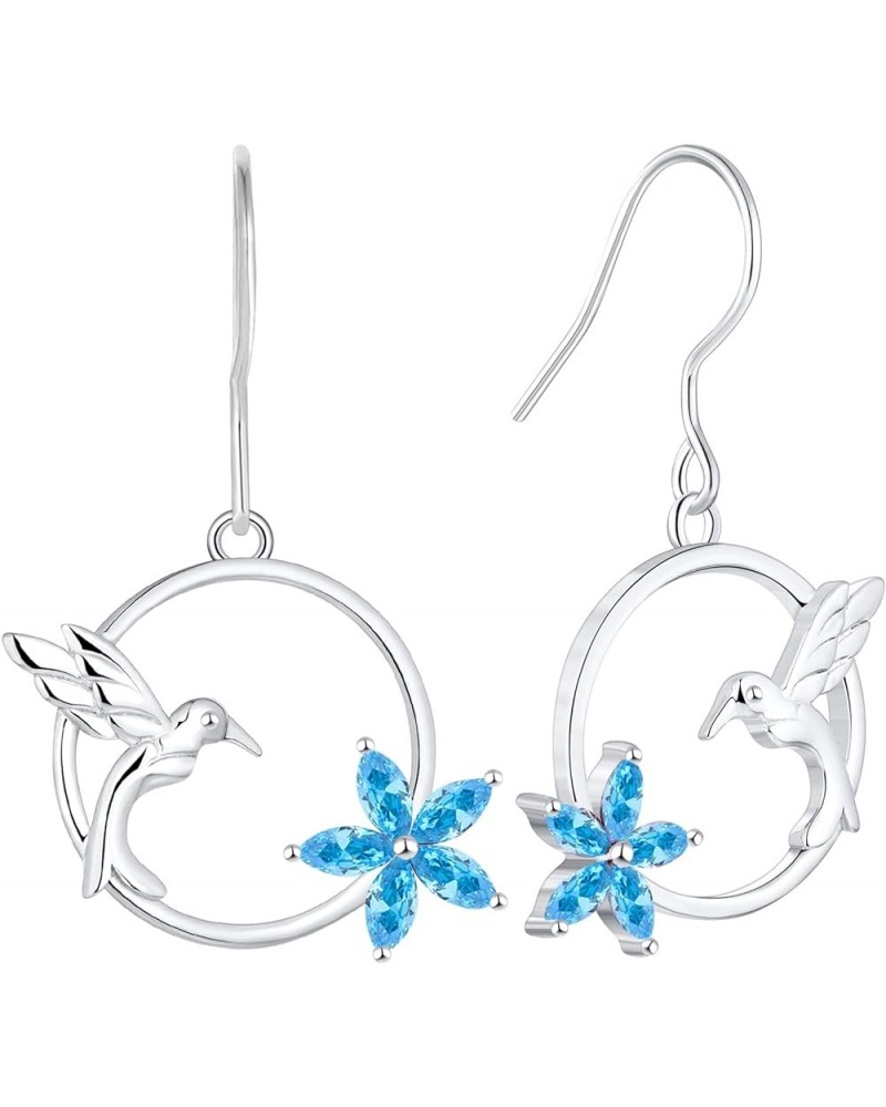 925 Sterling Silver Hummingbird Hook Earrings with Birthstone Flowers Jewelry Gift for Women 03-aquamarine-Mar $38.07 Earrings