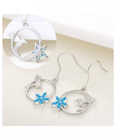 925 Sterling Silver Hummingbird Hook Earrings with Birthstone Flowers Jewelry Gift for Women 03-aquamarine-Mar $38.07 Earrings