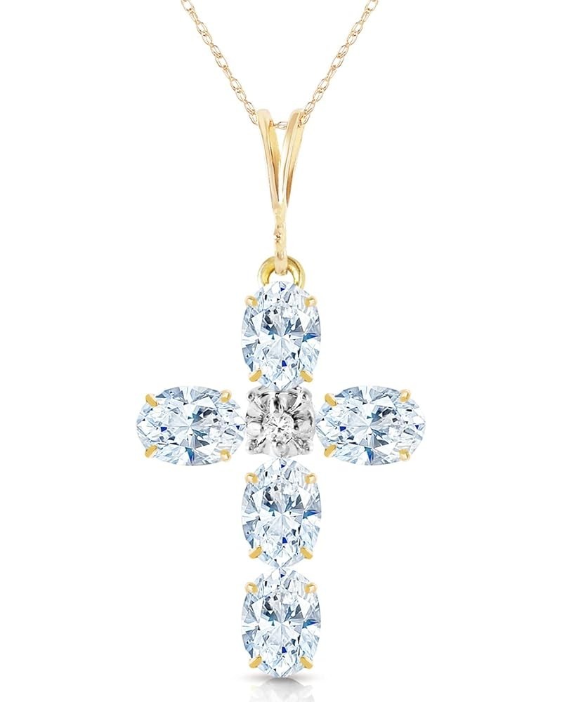 1.75 CTW 14k Solid Gold Necklace with Natural Aquamarine Cross Pendant 24.0 Inches $168.48 Necklaces