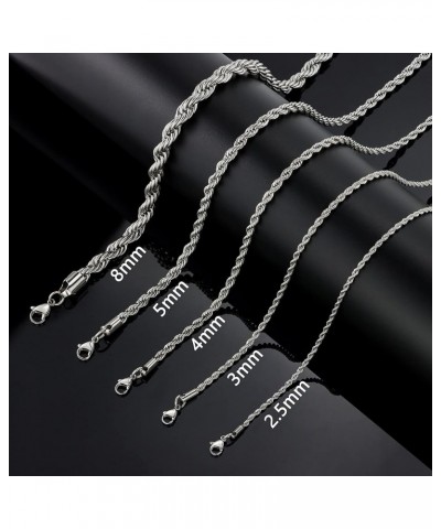 Twist Chain Necklace - Stainless Steel Rope Jewelry for Men & Women 32 Inches 2.5mm Wide $9.71 Necklaces