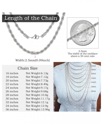 Twist Chain Necklace - Stainless Steel Rope Jewelry for Men & Women 32 Inches 2.5mm Wide $9.71 Necklaces