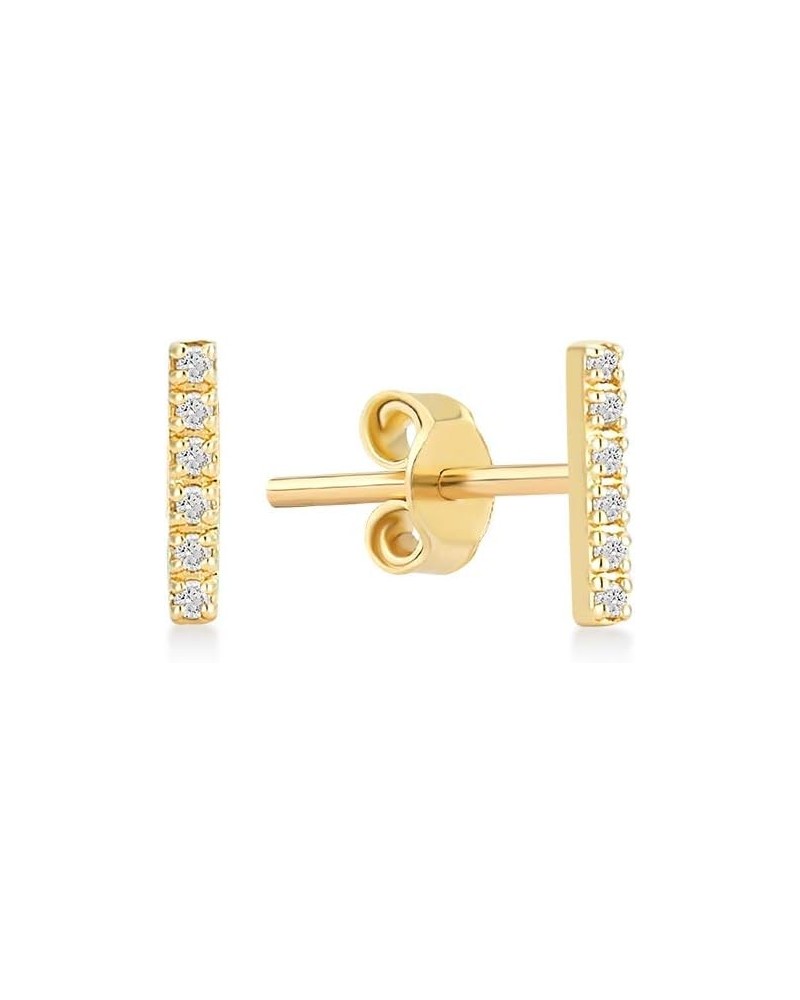 1/20 c.t t.w Diamond Bar Stud Earrings in 14K Solid Gold | 14k Gold Pave Diamond Earrings for Women $49.35 Earrings