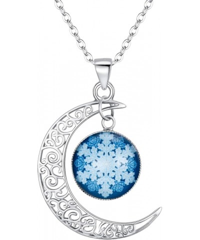 Women's 925 Sterling Silver Crescent Moon Snowflake Christmas Tree Fluorescent Pendants Necklace, rolo chain, 20'', Valentine...