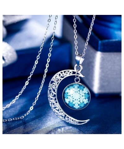 Women's 925 Sterling Silver Crescent Moon Snowflake Christmas Tree Fluorescent Pendants Necklace, rolo chain, 20'', Valentine...