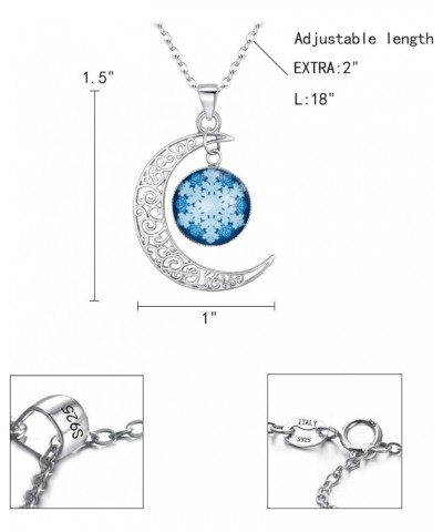 Women's 925 Sterling Silver Crescent Moon Snowflake Christmas Tree Fluorescent Pendants Necklace, rolo chain, 20'', Valentine...