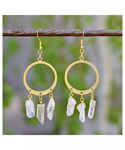 Natural Quartz Crystals Dangle Earrings for Women | Clear Quartz Crystal with Gold Wire Wrap | Spiritual Healing Crystal Jewe...