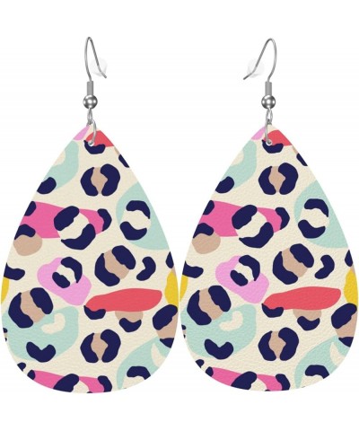 Faux Leather Earrings, Teardrop Dangle Earrings, Lightweight Dangle For Women Girls Creative Colorful Leopard $6.49 Earrings