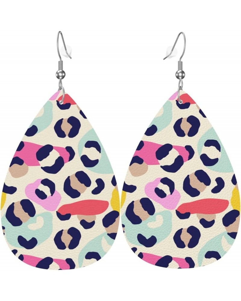 Faux Leather Earrings, Teardrop Dangle Earrings, Lightweight Dangle For Women Girls Creative Colorful Leopard $6.49 Earrings