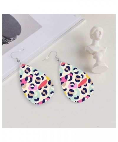 Faux Leather Earrings, Teardrop Dangle Earrings, Lightweight Dangle For Women Girls Creative Colorful Leopard $6.49 Earrings