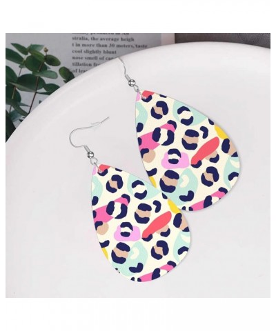 Faux Leather Earrings, Teardrop Dangle Earrings, Lightweight Dangle For Women Girls Creative Colorful Leopard $6.49 Earrings