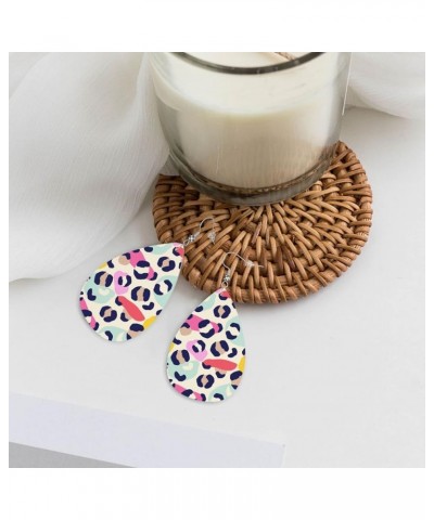 Faux Leather Earrings, Teardrop Dangle Earrings, Lightweight Dangle For Women Girls Creative Colorful Leopard $6.49 Earrings